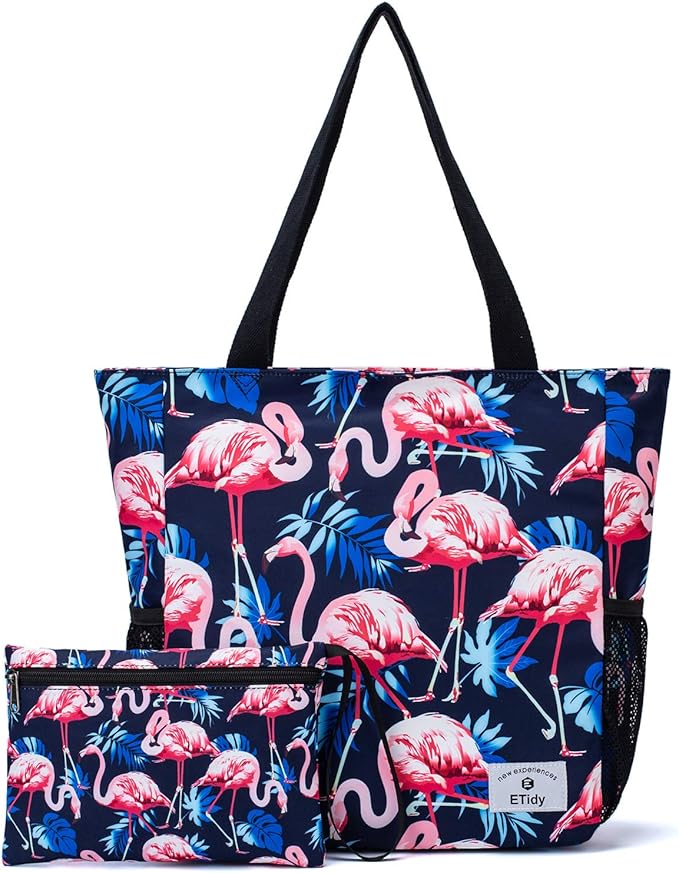 ETidy Large Capacity Foldable Tote Bag With Zipper | Water-resistant, Lightweight, Sandproof, Beach Bag, Gym Bag, Travel Shopping Bag by ETidy
