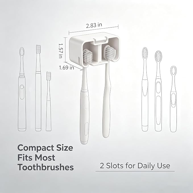 Toothbrush Holder Wall Mounted with Pop-Up Waterproof Cover, 2 Slots & Ventilated, No-Drill Adhesive Bathroom Organizer, Detachable Easy Clean, Fits Most Manual & Electric Toothbrushes (2pc Grey) - Image 8