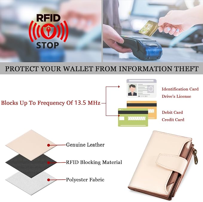 Small Wallet Women RFID Blocking Soft Leather Bifold Compact Card Holder Wallet for Women with Zipper Coin Pocket 4 ID Window - Image 6