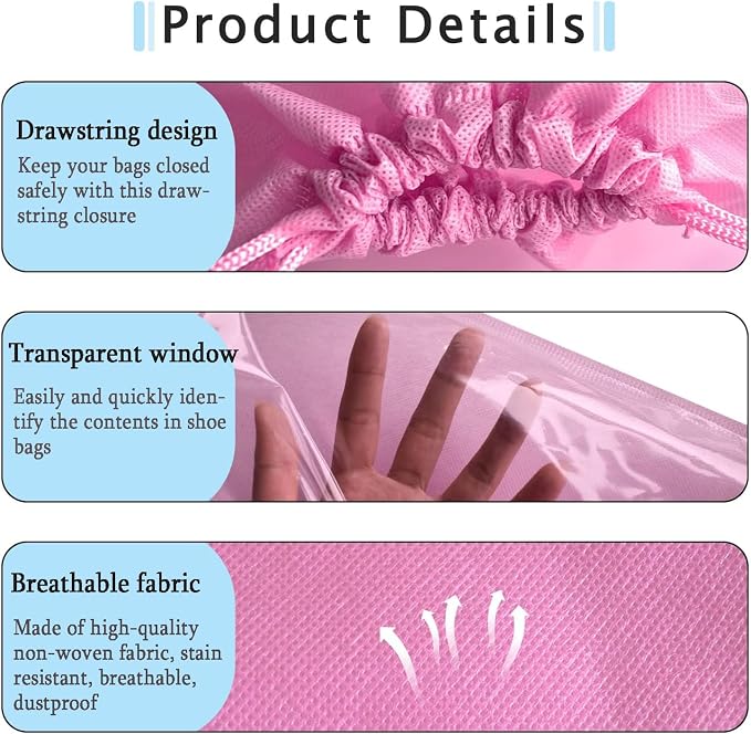 6 Pack Shoe Bags for Tall Boots, Knee High Boot Storage Bag, Non-Woven Drawstring Travel Shoe Organizer, Dust Bags for Purses and Handbags -19.6" X 23.6", Pink - Image 3
