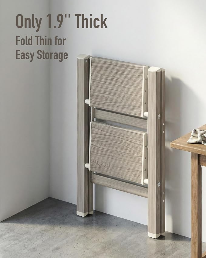 Mayi Plus 2 Step Stool Foldable, Aluminum, Lightweight Step Ladder | Extra-wide anti-slip folding steps with 330 lbs, for home,kitchen,office,outdoor,Fir woodgrain - Image 9