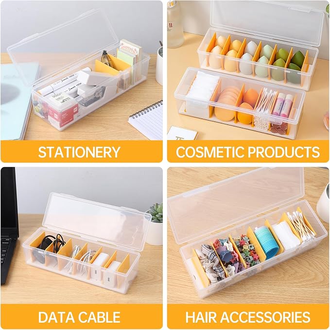PAVSTINE Clear Cable Organizer Box with Lid and Adjustable Dividers | Customizable Compartments, Stackable for Space Saving, Fits Chargers, Cords & Accessories, Compact for Desk or Drawer - Image 5
