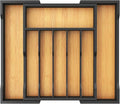 Lifewit Silverware Drawer Organizer, Wooden Utensil Tray for Kitchen | Expandable Flatware and Cutlery Holder, Adjustable Storage for Spoons Forks Knives, 13-22x15", Natural and Black by Lifewit