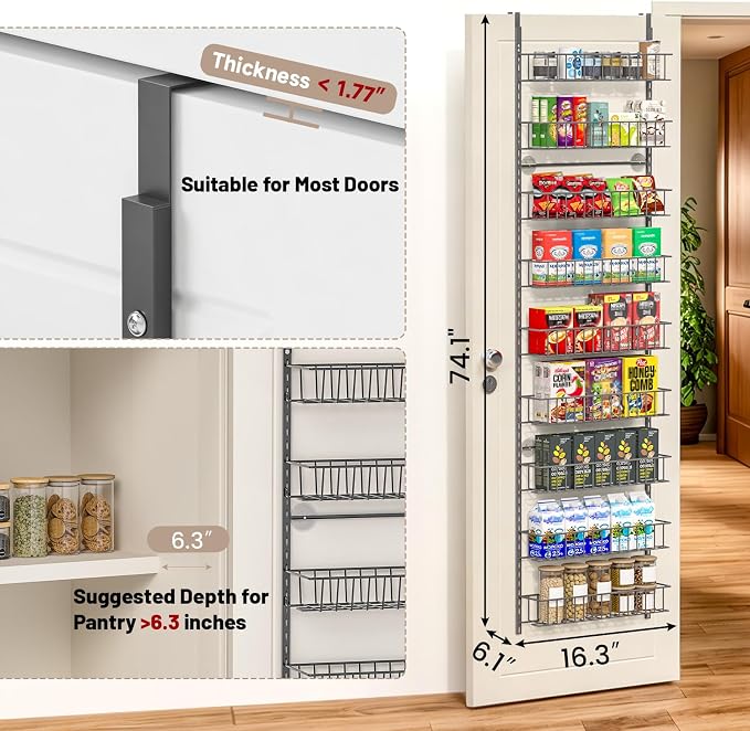 ElegantArray 9-Tier Pantry Door Organizer, Deep Gray | Over The Door Pantry Organizer Rack and Storage, Hanging Spice Rack Shelves Door, Home Office Laundry Room Bathroom & Kitchen - Image 2