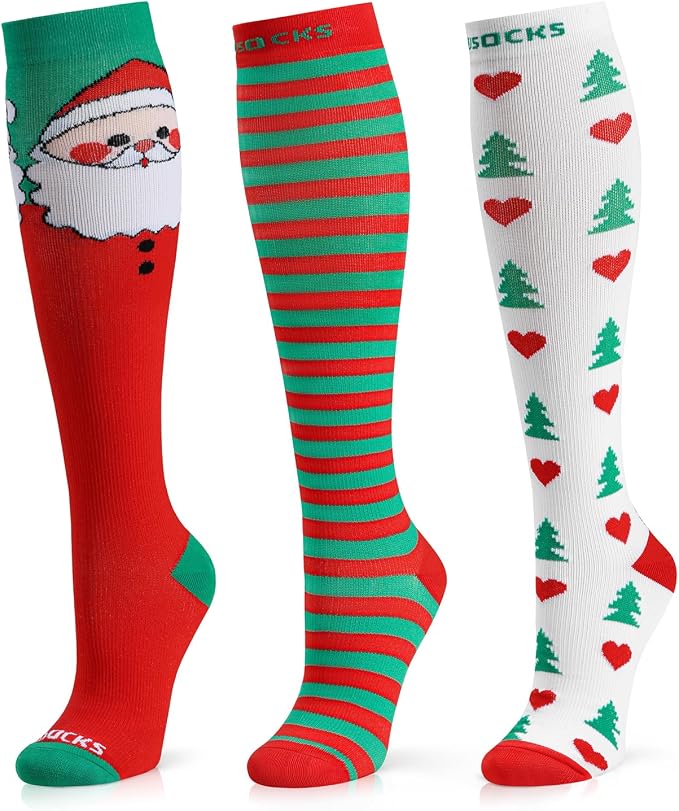 Medical Compression Socks for Women and Men 3 Pairs 20-30 mmHg Knee High Christmas Compression Stockings Circulation Best for Running Athletic Nurses by UUSOCKS