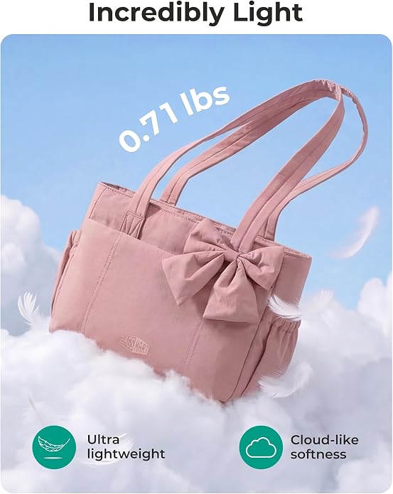 BAGSMART Crush Bow Tote Bag for Women, Puffer Travel Work Yoga Laptop Bag | Large Bow Tote Fits 40oz Tumbler, 15.6" Laptop, Yoga Mat Sleeve, Waterproof Pocket, Travel Work Swim Gym Mom Shoulder Handbag - Image 8