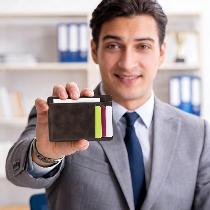 RFID Slim Wallet for Men, Thin Card Holder with ID Window, Minimalist PU Leather Front Pocket Wallets for Storing Cards Checks Cash (Black) - Image 8
