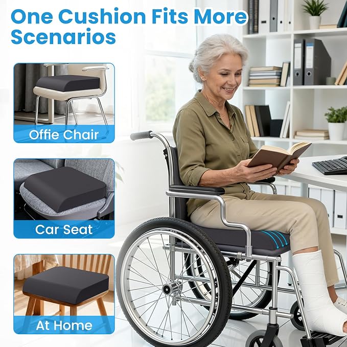 Wheelchair Seat Cushion - Cooling Gel & Memory Foam Office Chair Cushion with Non-Slip Bottom & Washable Cover, Ergonomic Car Seat Pillow for Sciatica, Tailbone, Back Comfort (Grey) - Image 4