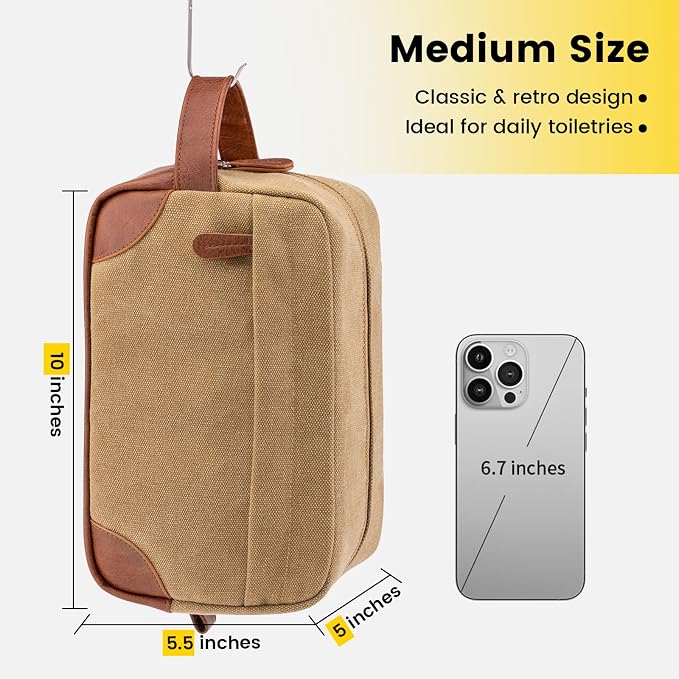 Vorspack Travel Toiletry Bag - Hanging Toiletry Bag for Men Water Resistant Canvas Shaving Bag with Large Capacity for Travel - Brown (Pack of 2) - Image 2