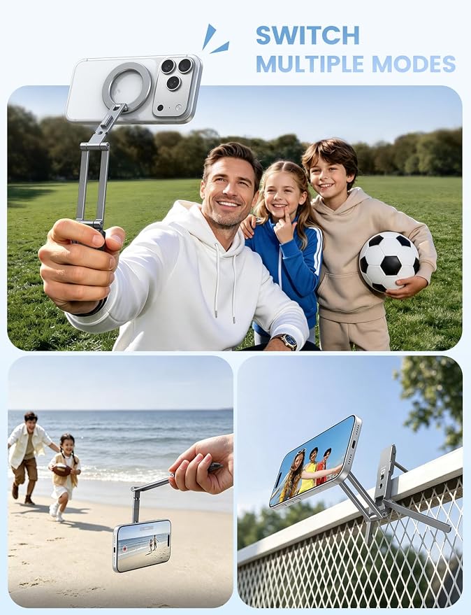 Lamicall for MagSafe Tripod Stand Dual-Side Magnet Camera Accessories Kits | 360° Upgraded Aluminum Magnetic Phone Tripod for iPhone 17/16/15 Pro Max Women Men Accessory Kits fit Vlog Silver - Image 8