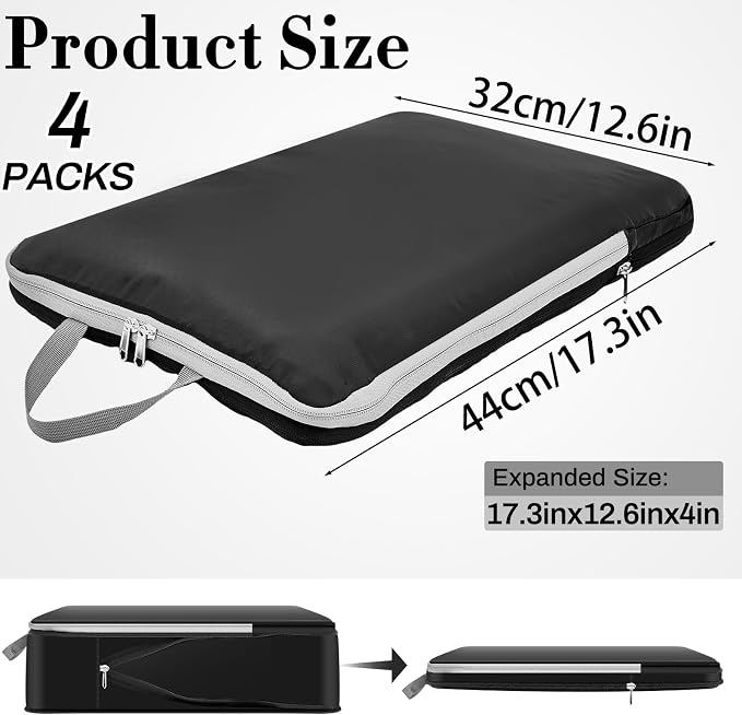 Hosuly 4 Pcs Large Ultralight Compression Packing Cubes for Travel 17.3 x 12.6'' XL Large Expandable Luggage Storage Organizers for Save Space Family Long Trips (black 01) - Image 2