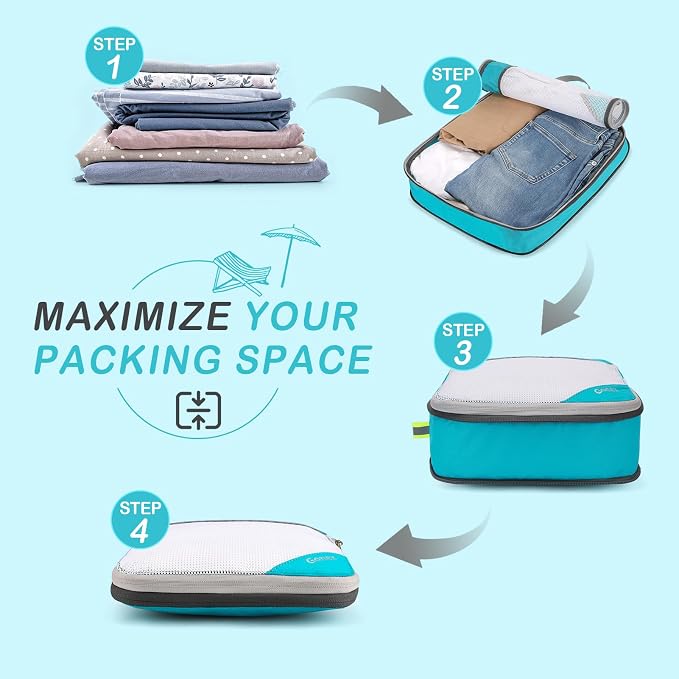 Gonex Compression Packing Cubes for Travel, Mesh Bags Luggage Organizers | Set of 4/5/6/7/10 for Essentials, Extensible, Fits 20"Carry-on Suitcases, See-through Mesh, Double Zipper Compression - Image 2
