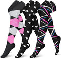 CHARMKING 3 Pairs Thigh High Compression Socks for Women and Men 15-20 mmHg Boost Circulation and All Day Comfort by CHARMKING