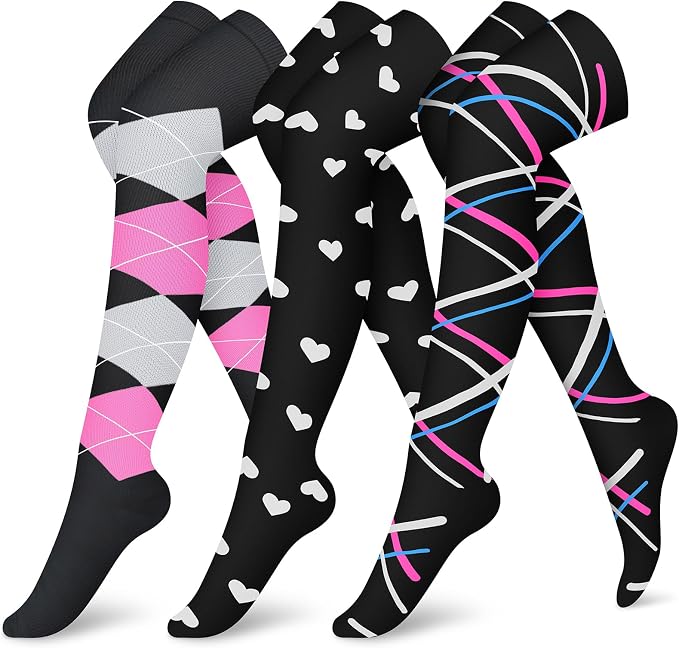 CHARMKING 3 Pairs Thigh High Compression Socks for Women and Men 15-20 mmHg Boost Circulation and All Day Comfort by CHARMKING