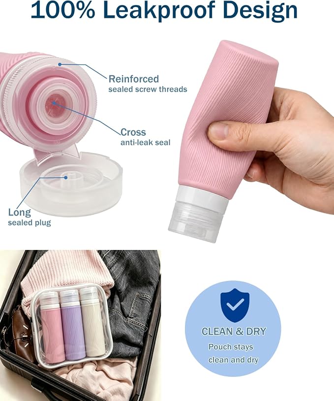 Redfly 13-Piece TSA-Approved Travel Size Bottles for Toiletries, Leak proof | Travel Size Containers, BPA-free silicone, clear toiletry bag, under 3.4oz, wide mouth,travel essentials for shampoo, lotion - Image 5