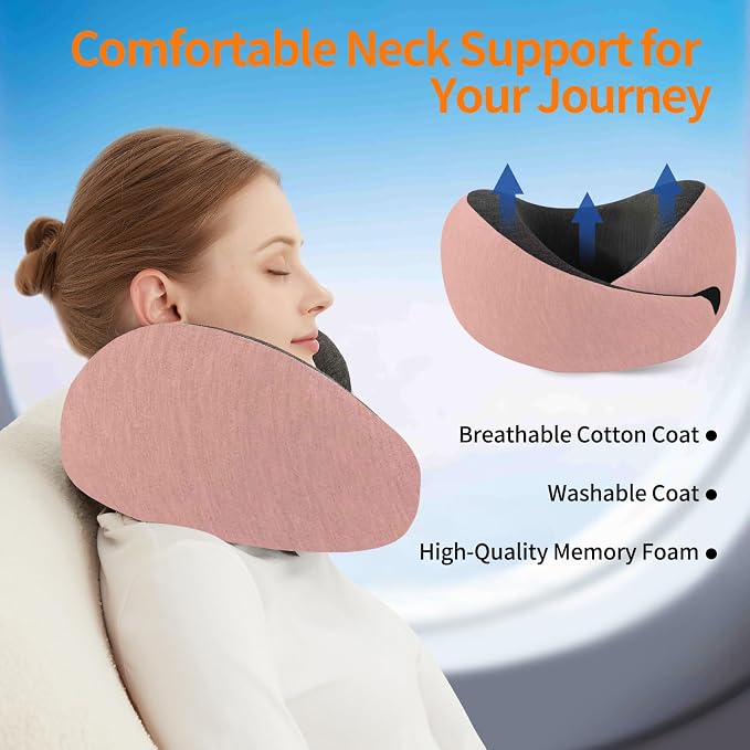 Travel Neck Pillow Airplane, Memory Foam Travel Pillows for Comfort on Sleeper Hold Compact and Ergonomic Design for Traveling Car Rides Home Road Trip Essentials for Adults and Kids (Pink) - Image 7