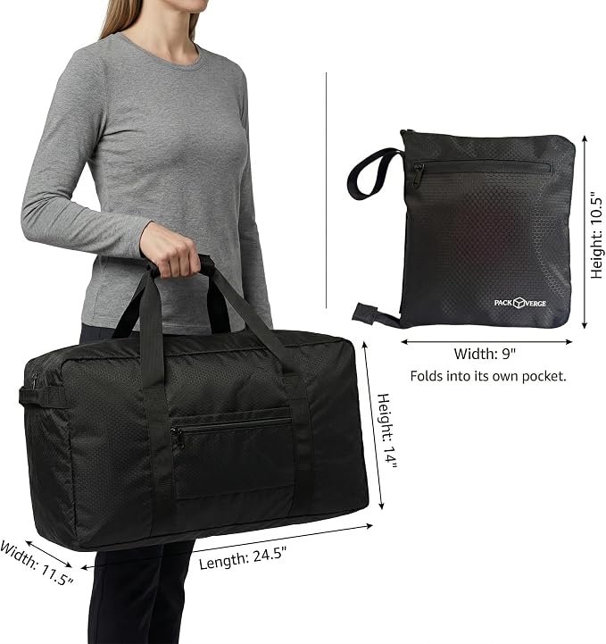 65L Foldable Duffle Bag for Travel – Lightweight Packable Duffel Bag, Collapsible Weekender Overnight Travel or Gym Bag, Water-Resistant, Large Capacity (Black) - PackVerge - Image 5