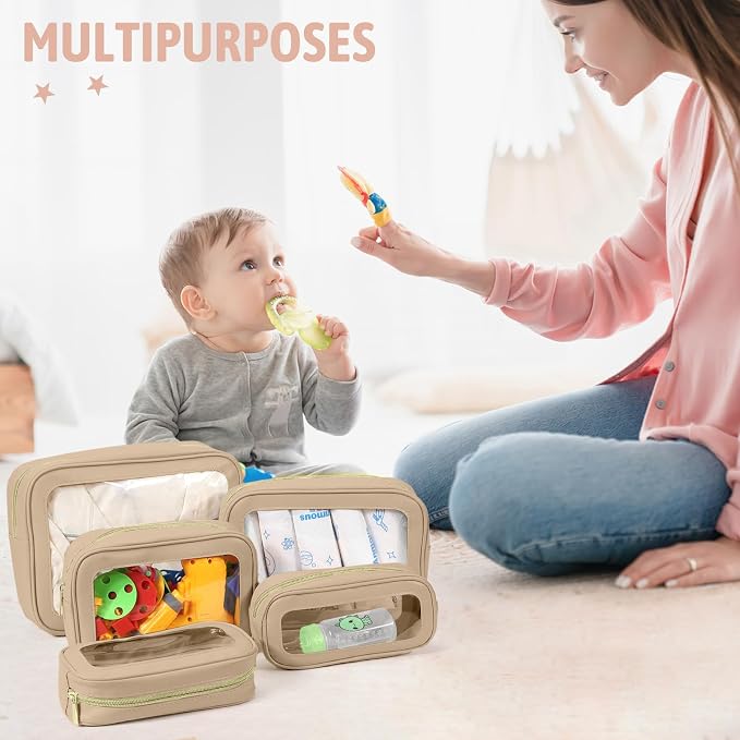 YOPCDJ 5PCS Diaper Bag Organizer Pouch Set, TSA Approved Toiletry Bag，Clear Waterproof TPU Makeup Bag Set Travel Organizer Bags for Women and Kids - Image 2