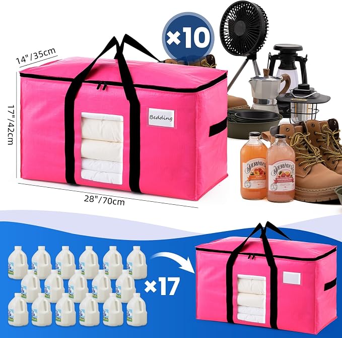 TAILI 10 Pack Pink Extra Large Moving Bags,Storage Bags with Visible Window | 93L Heavy Duty Totes For Home Storage,Wrap Around Handles,Alternative to Moving Boxes, College Dorm,Perfect for Moving - Image 6