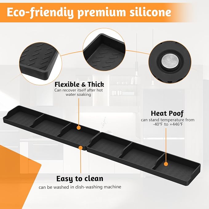 Foeacry Magnetic Stove Top Shelf 30"/15", 2-Piece Silicone Over the Stove Shelf Spice Rack & Spice Organizer — Heat Resistant, No Drill Kitchen Storage Organizer for Gas & Electric Stoves - Image 5
