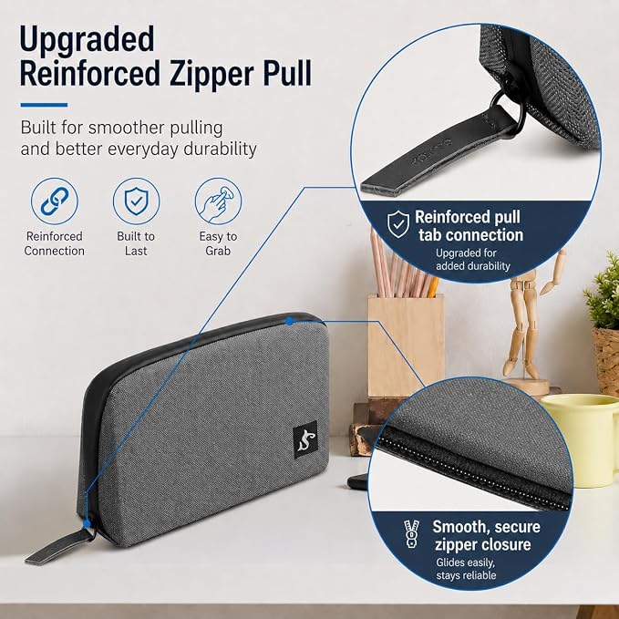 Small Electronics Organizer Travel Case, Cord and Cable Tech Bag Pouch | Compact soft tech Bag pouch for cables cords chargers earbuds and slim power bank water-resistant for travel, cruise and work - Image 4