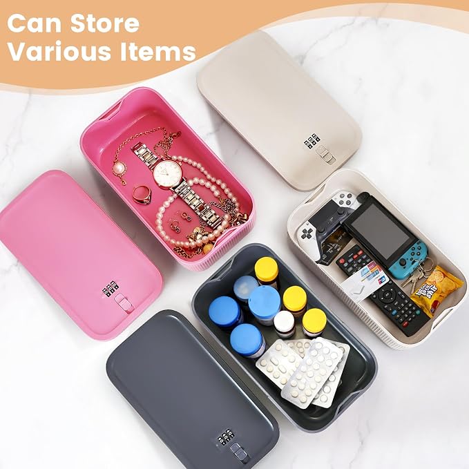 Small Lock Box,Lockable Storage Box with Combination Code for Medication Safe, Medicine Lock Box for Pills/First Aid Kits/Food/Snack Phone Jail,Locked Container for Home/Fridge/Office/School (Beige) - Image 9