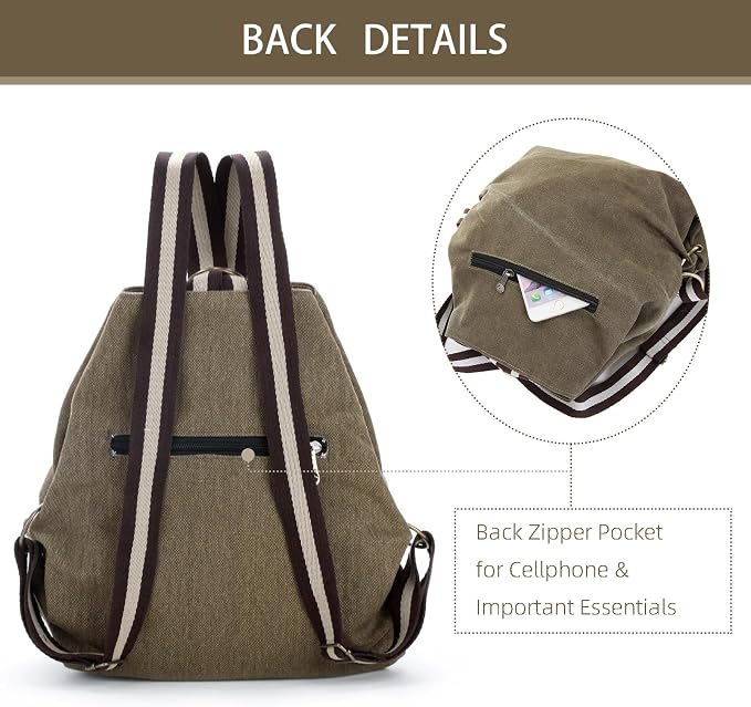 Goodhan Women Canvas Backpack Daypack Casual Shoulder Bag, Vintage Heavy-duty Anti-theft Travel Backpack - Image 3