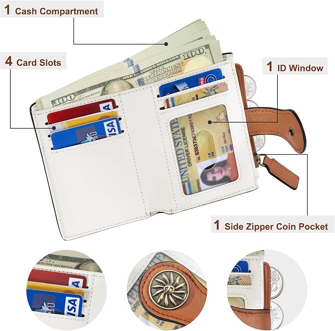 Tipmile Small Wallet for Women Bifold RFID Blocking Card Holder Leather Wallets with Zipper Coin Pocket - Image 2