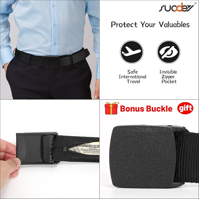 SUOSDEY Travel Money Belt, Nylon Hidden Money Pocket Belt with Plastic Buckle - Image 4