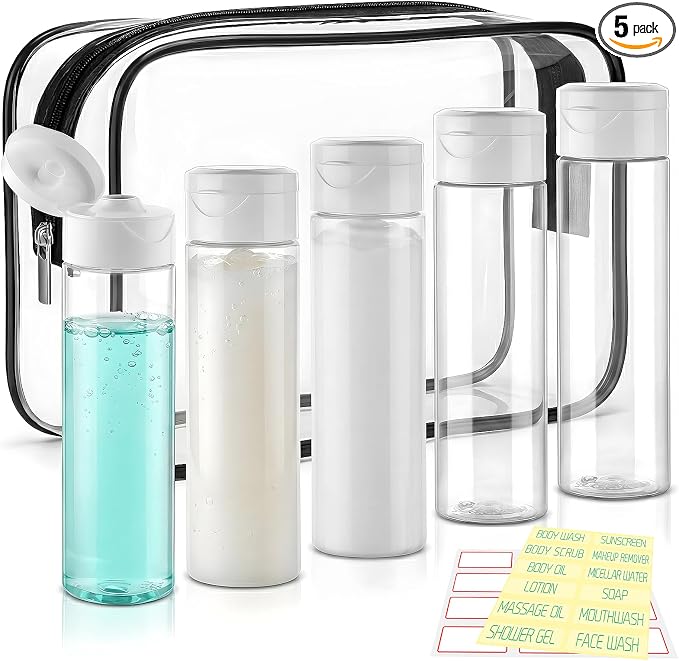 Cosywell Travel Bottles for Toiletries 5 Pack 3.4oz Shampoo Bottles | TSA Approved, Clear Travel Size Containers, Toiletry Bottles, Wide Mouth, Leak Proof, Squeeze Bottle, for Lotion Toothpaste by Cosywell