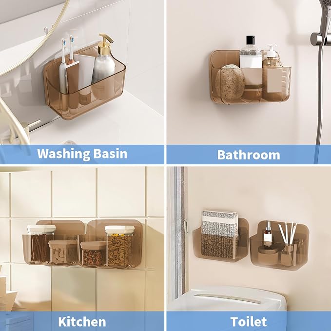 Wall Mount Organizer, 2Pc Small Adhesive Cabinet Door Organizer | Bathroom Shelf for Wall,No Drilling Hang Adhesive Shelf, with Self Adhesive Tapes, for Bathroom, Kitchen, Living Room - Amber - Image 6