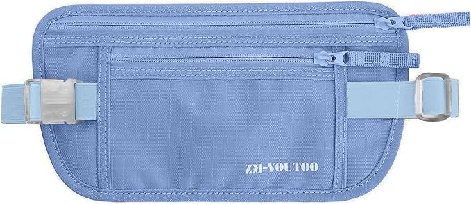 Money Belt for Travel - Hidden Travel Pouch Protect Your Credit and Money With RFID Blocking Passport Holder Waist Wallet (Azure) by ZM-YOUTOO