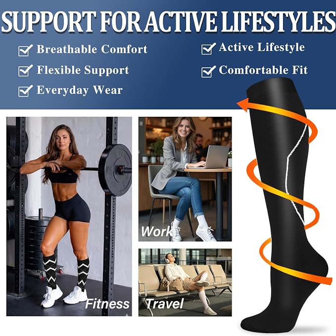 Sooverki Compression Socks for Women and Men Circulation (3/4 Pairs) is Best Support for Running Athletic Cycling Hiking - Image 3