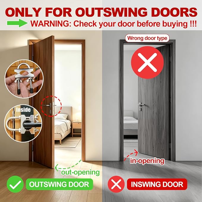 Portable Door Security Locks, Adjustable Heavy Duty Outswing Opening Travel Stainless Steel Safety Device for Hotel Room, Home, Apartment - Image 2