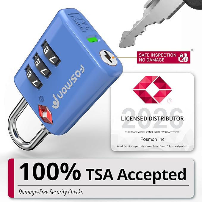 Fosmon TSA Approved Locks for Luggage. Suitcase Locks with Open Alert Indicator, 3 Digit Combination Padlock with Alloy Body for Travel, Backpack Zipper Anti Theft, Locker, Gym, Gun Case- Blue 2 Pack - Image 3