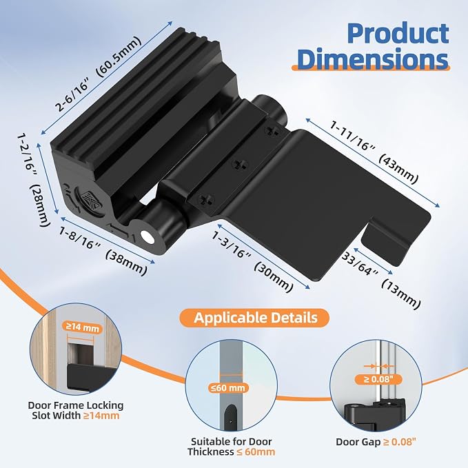 Portable Door Lock, Door Reinforcement Lock, Black-1PC | No Drilling Door Security Latch Stopper for Travel, Apartment and Hotel Room Doors, Adjustable Design, Withstands 800 lbs - Image 2