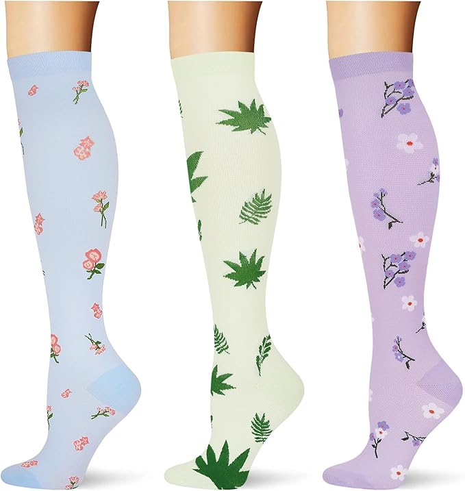 (3 pairs) Compression Socks 20-30 mmHg Long Knee High Socks for Women Men Support Athletic Travel Daily Wear by Saniripple