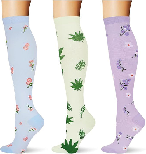 (3 pairs) Compression Socks 20-30 mmHg Long Knee High Socks for Women Men Support Athletic Travel Daily Wear by Saniripple