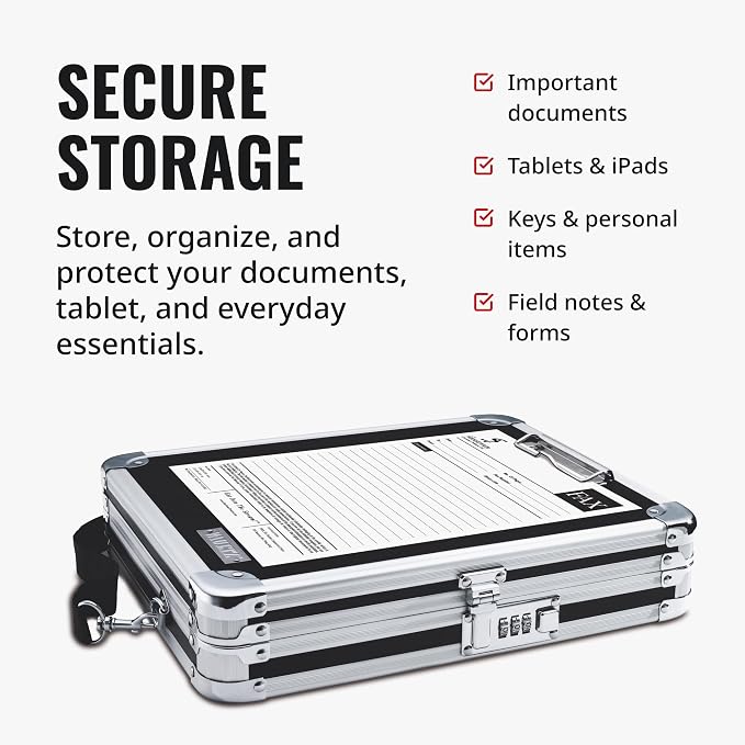 Vaultz Locking Metal Clipboard with Storage, Combination Lock, Black | Holds 8.5 x 11 letter-size paper or a tablet device in place, heavy-duty metal design with reinforced chrome steel corners - Image 5