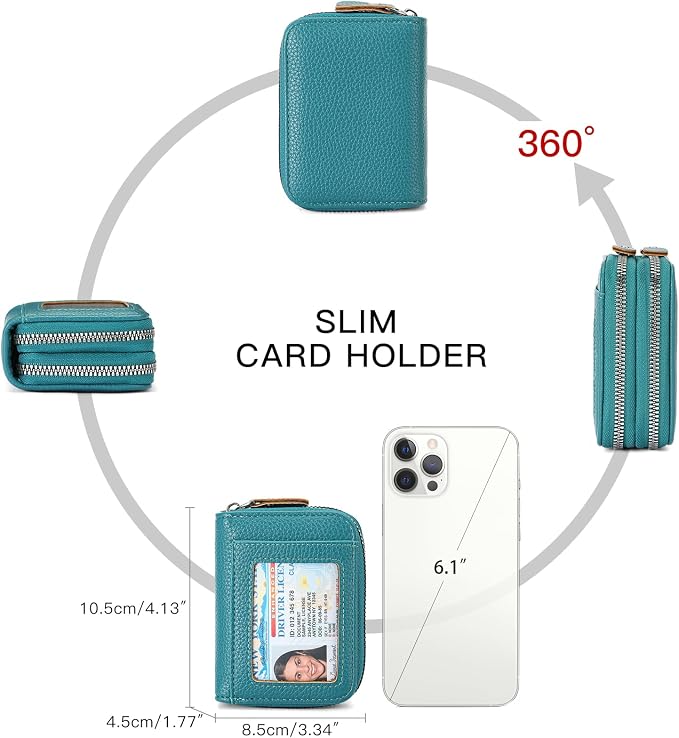 RNIEGA Credit Card Holder Wallet RFID Blocking Leather Small Wallet for Women Double Zipper Wallet with ID Window - Image 5