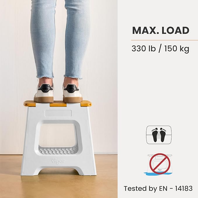 Vigar Compact Folding Step Stool, 12-1/2 in, Gray Bamboo Print | 12-1/2 in Foldable Stool, Lightweight Portable Design, Handle, Non Slip Surface, Space-Saving, Supports up to 330 lb - Image 5