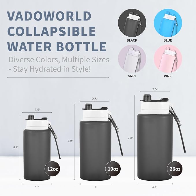 Collapsible Water Bottles 19oz with Spout & Carabiner, Odorless BPA-Free Silicone, Leak-Proof Foldable Reusable Bottle - Perfect for Travel Sports Gym Hiking Camping Cycling - Clear Black - Image 2