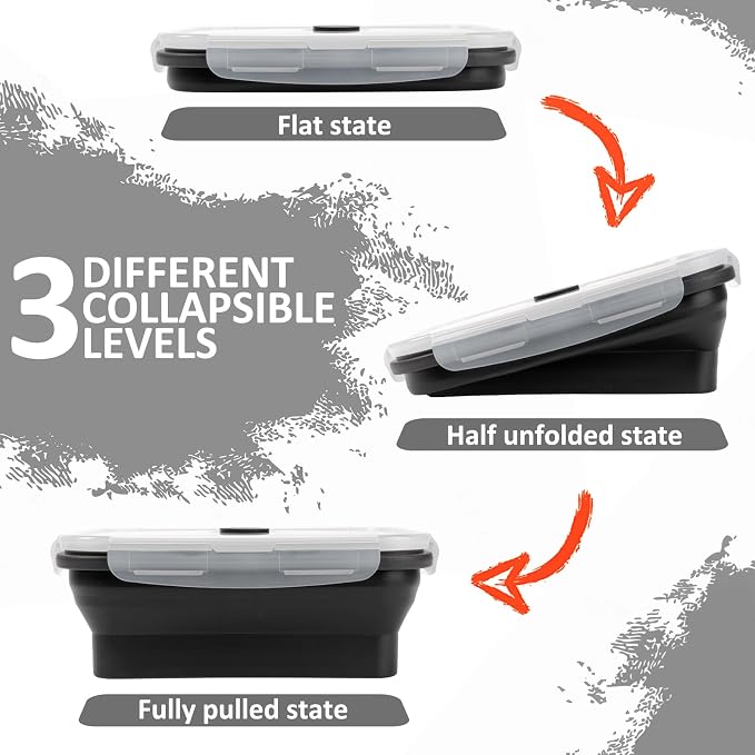 Collapsible Silicone Food Storage Containers Set with Lid & Air Vent,Foldable Lunch Containers(4PCS,Black,27oz) - Image 4