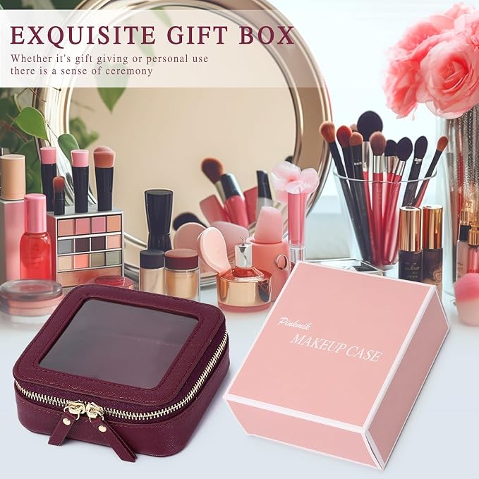 Pinkmik Small Clear Mini Makeup Bag, Burgundy, MINI | Cosmetic Case & Toiletry Bag, Zipper Closure, Purse Organizer, Car Essentials - Image 6