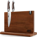HOSHANHO Magnetic Knife Block 14 x 10", Double Sided Magnetic Knife Holder | Magnetic Knife Storage Stand for Kitchen Counter, Acacia Wood Knife Stand Rack with Knife Sharpener, Kitchen Organizer, Gifts by HOSHANHO