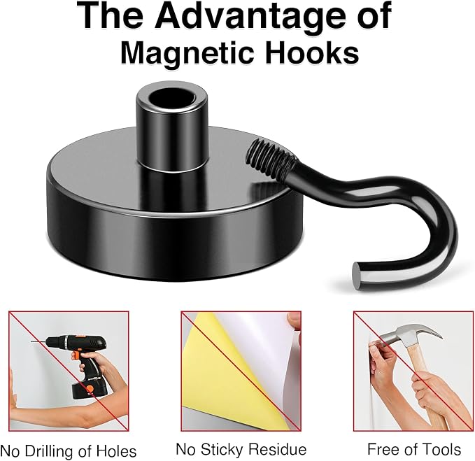 28Pcs Magnetic Hooks Strong Cruise Cabin Ship Essentials 30LBS Black | Cruise Essentials Neodymium Heavy Duty Magnets with Hooks for Hanging Magnetic Hanger for Fridge Toolbox Storage - Image 5