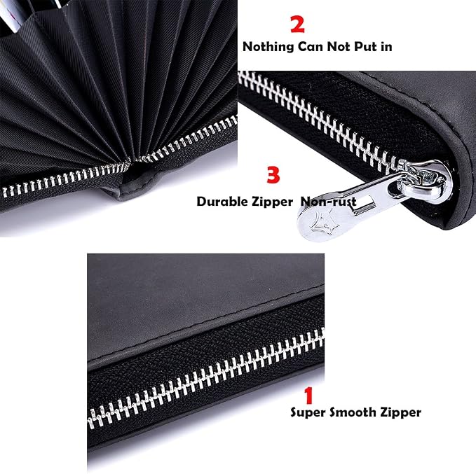 RFID Blocking 24 Slot Credit Card Holder Wallet Real Leather Multi Card Organizer Wallet with Zipper - Image 5