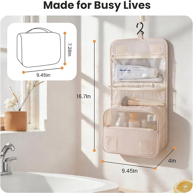 Portable Hanging Toiletry Bag for Travel,Small Multifunctional Makeup Cosmetic Bag for Women,Waterproof Travel Toiletries Organizer,Shower Bathroom Pouch with Hook for Gym,Camping - Black Lemon - Image 2