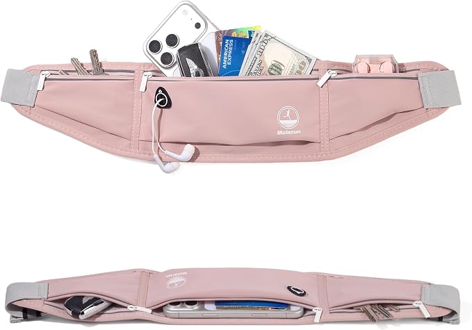 Slim Running Belt Fanny Pack, Phone Holder Waist Pack Money Belt - Pink - Image 5
