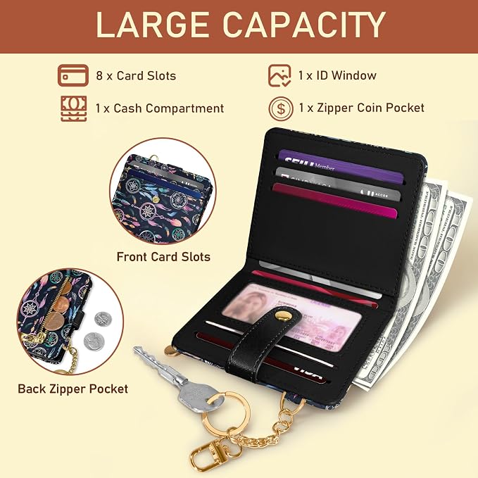 Jogjam Dream Catchers Rfid Women Wallet, Small Slim Credit Card Holder | PU Leather Bifold Cash Zipper Coin Pocket ID Window, for Female Ladies Teen Girls Girly Gifts - Image 4